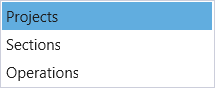 The Type dropdown open, listing Projects, Sections and Operations