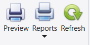 The ribbon of an ad hoc report: Preview, Reports with its drop-down arrow, and Refresh