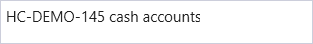 The Filter criteria drop-down after the screen was reopened, listing the saved entry HC-DEMO-145 cash accounts