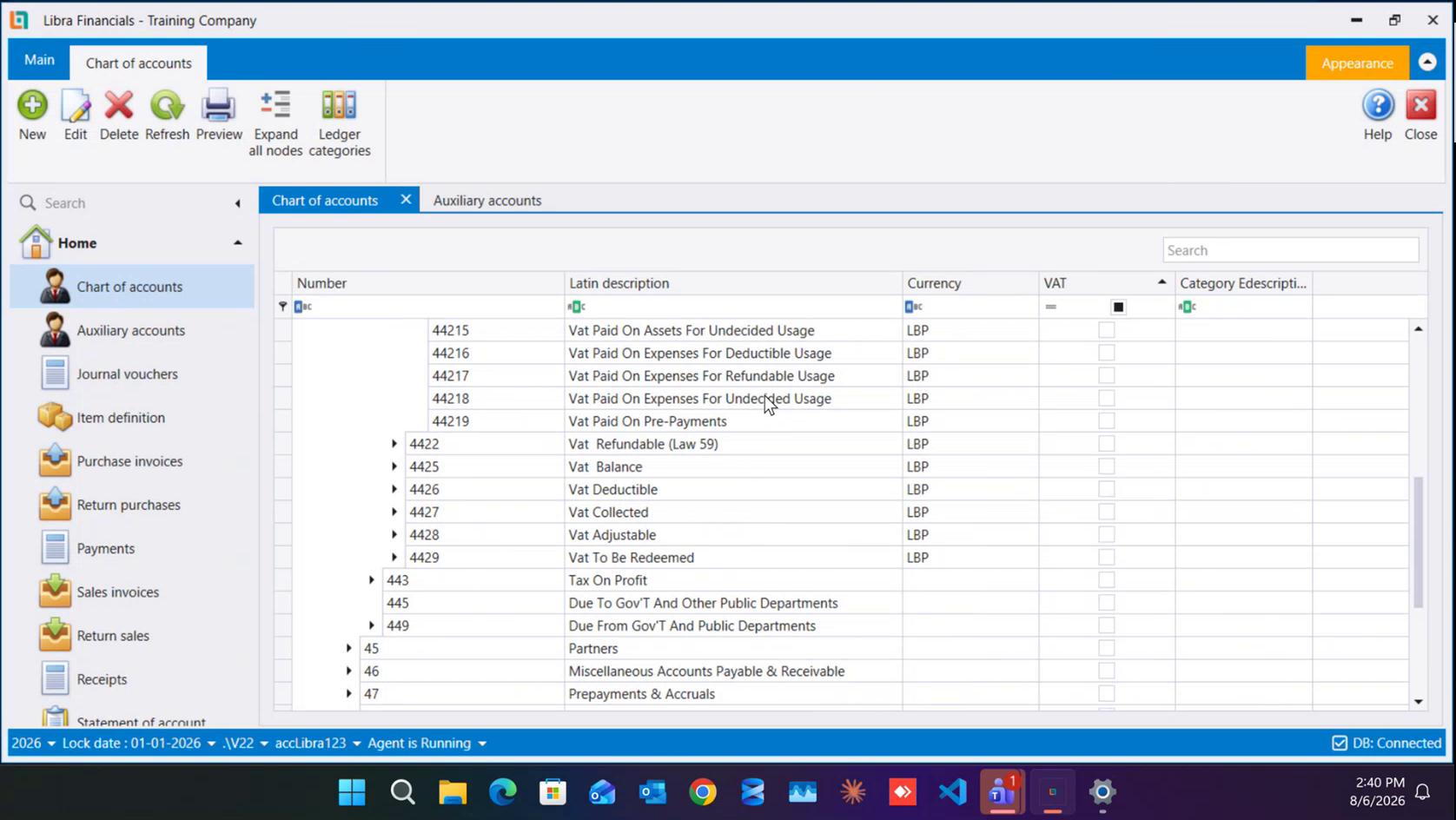 4425 reads Vat Balance on screen, above 4426 Vat Deductible and 4427 Vat Collected