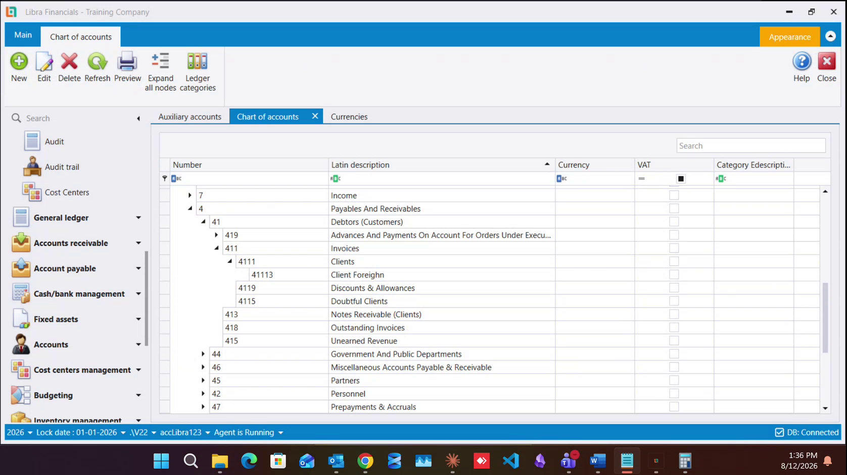 The left menu showing Cost Centers under the Audit group, and Cost centers management as its own group