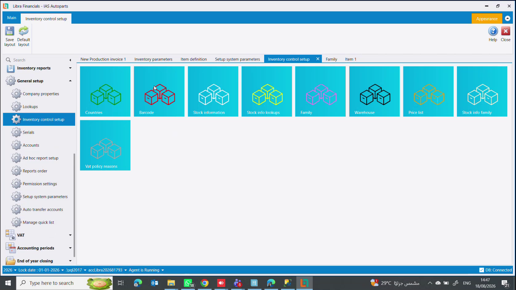 Inventory control setup - Family is one of nine tiles